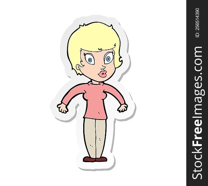 sticker of a cartoon woman shrugging shoulders