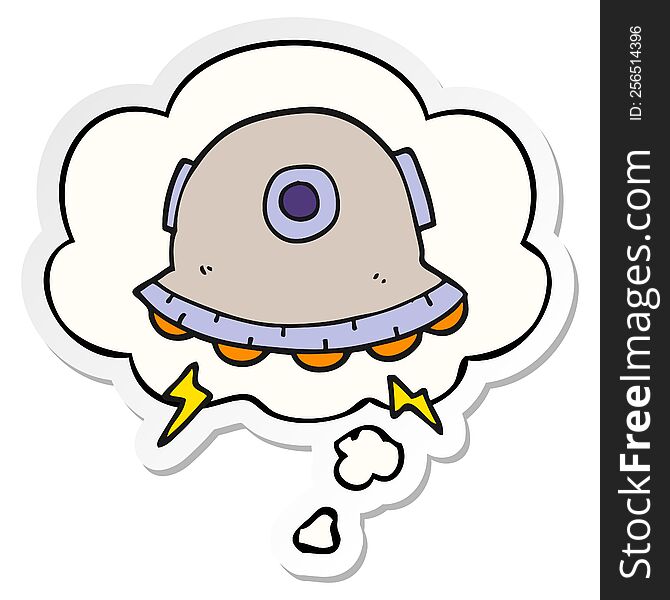 Cartoon UFO And Thought Bubble As A Printed Sticker