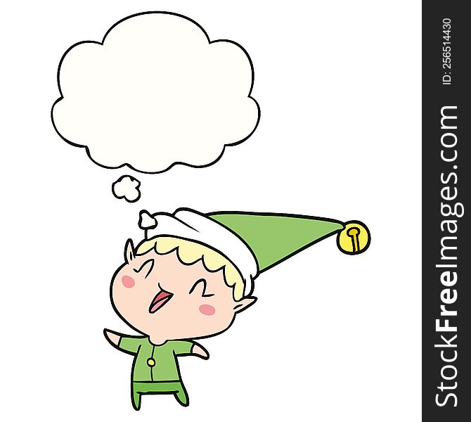 Cartoon Happy Christmas Elf And Thought Bubble