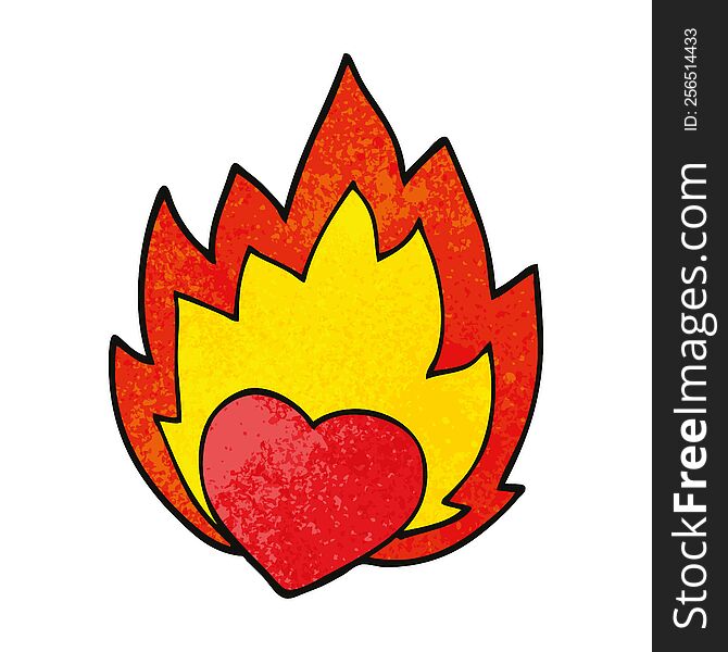 Cartoon Doodle Flaming Heart