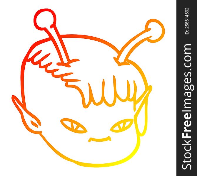 warm gradient line drawing of a cartoon alien space girl face