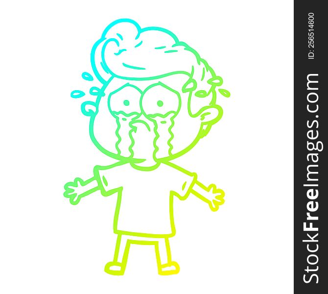 cold gradient line drawing of a cartoon crying man