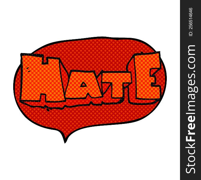 freehand drawn comic book speech bubble cartoon word Hate
