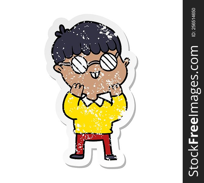 Distressed Sticker Of A Cartoon Boy Wearing Spectacles