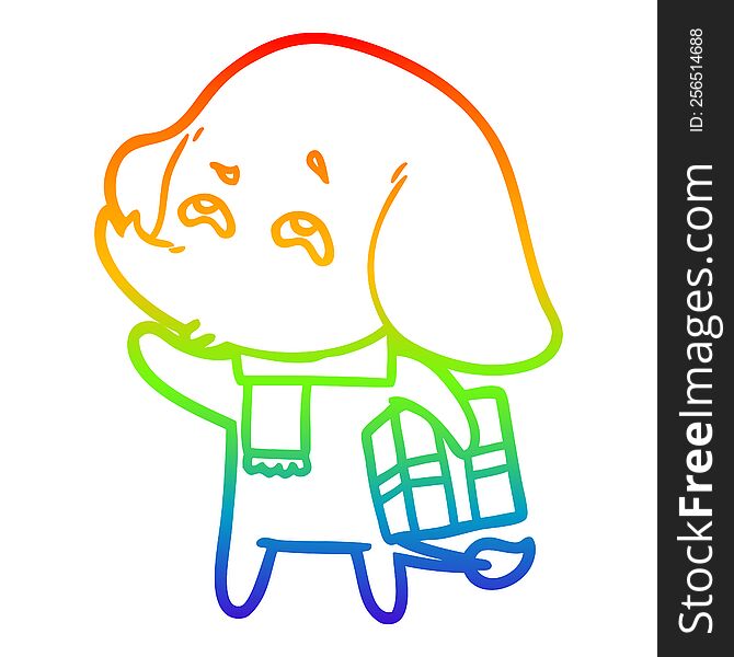 rainbow gradient line drawing of a cartoon elephant with gift remembering
