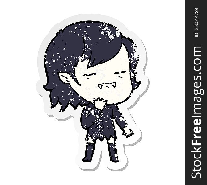 Distressed Sticker Of A Cartoon Undead Vampire Girl