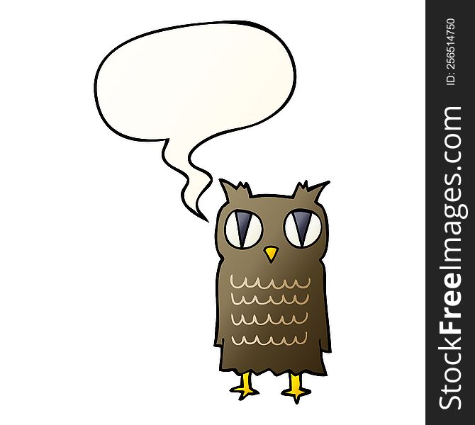 cartoon owl with speech bubble in smooth gradient style