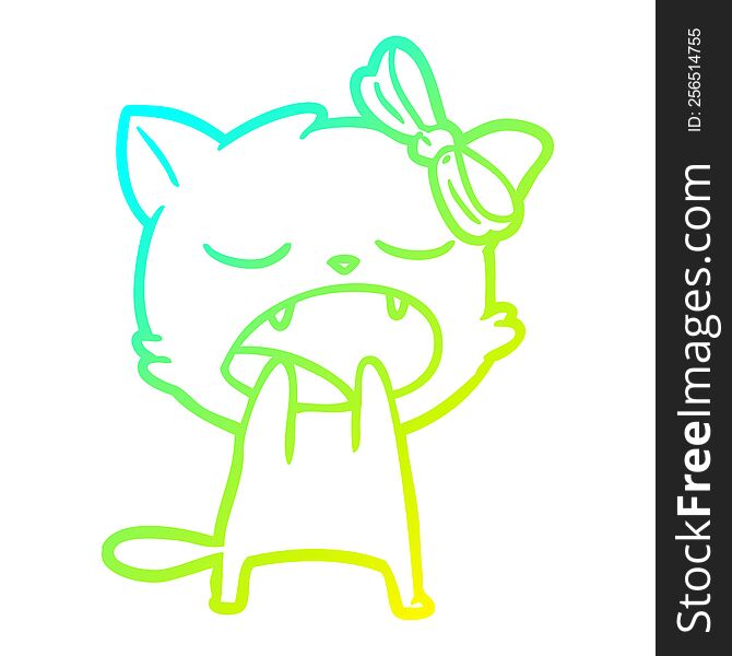Cold Gradient Line Drawing Cartoon Yawning Cat
