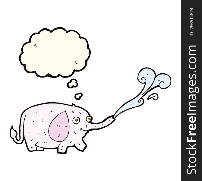 cartoon funny little elephant squirting water with thought bubble