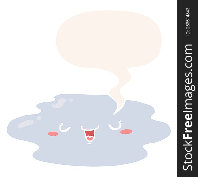 cartoon puddle and face and speech bubble in retro style