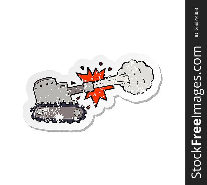retro distressed sticker of a cartoon firing tank