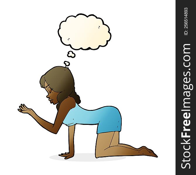 Cartoon Woman On All Fours With Thought Bubble