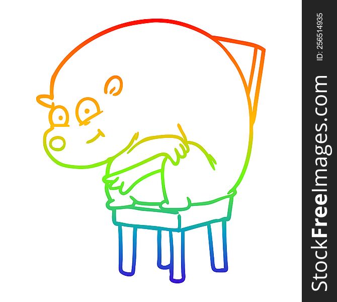 Rainbow Gradient Line Drawing Cartoon Bear Sitting On Chari