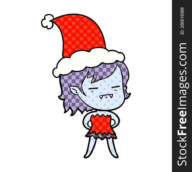 hand drawn comic book style illustration of a undead vampire girl wearing santa hat