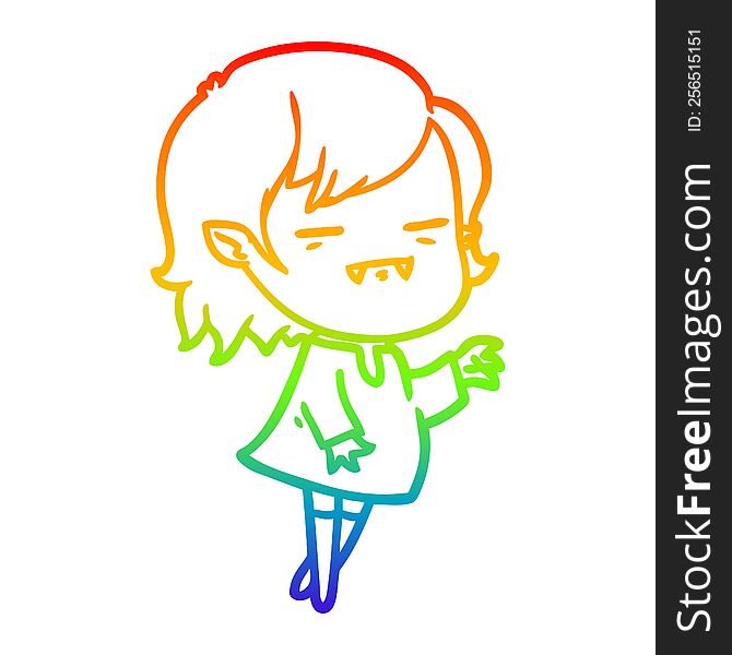 rainbow gradient line drawing of a cartoon undead vampire girl reaching out