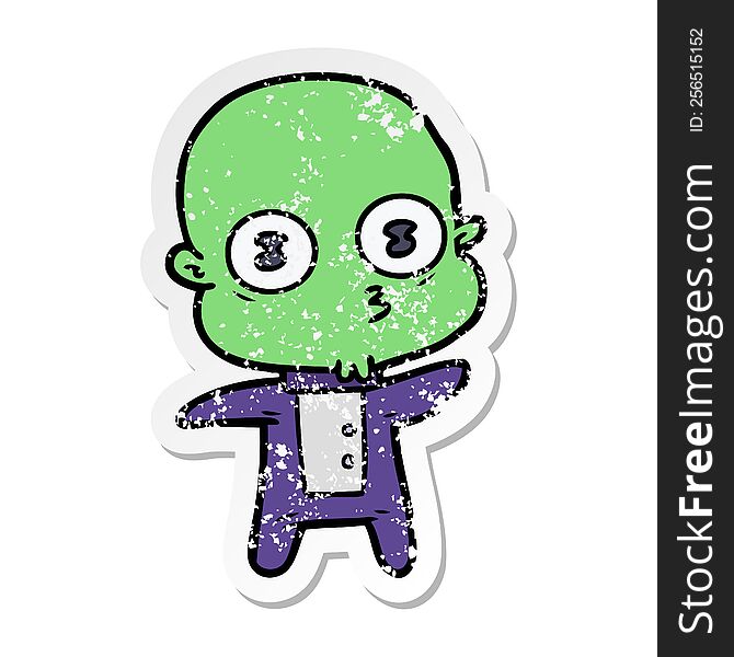 Distressed Sticker Of A Cartoon Weird Bald Spaceman