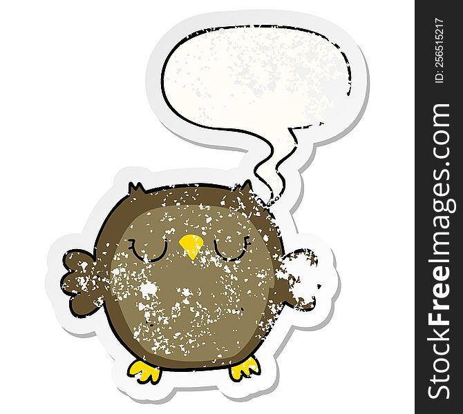 Cartoon Owl And Speech Bubble Distressed Sticker