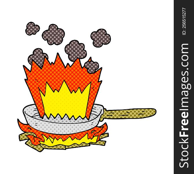 freehand drawn cartoon frying pan on fire