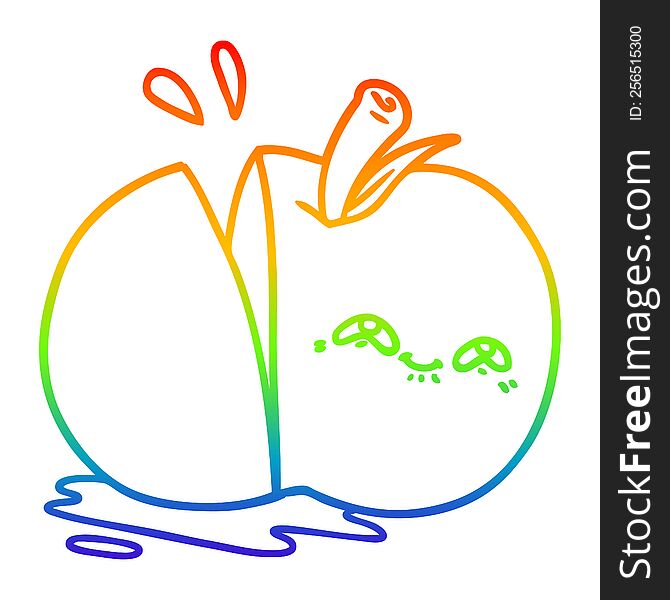 rainbow gradient line drawing of a cartoon sliced apple