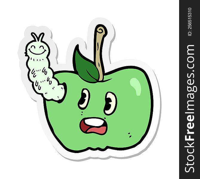 sticker of a cartoon apple with bug