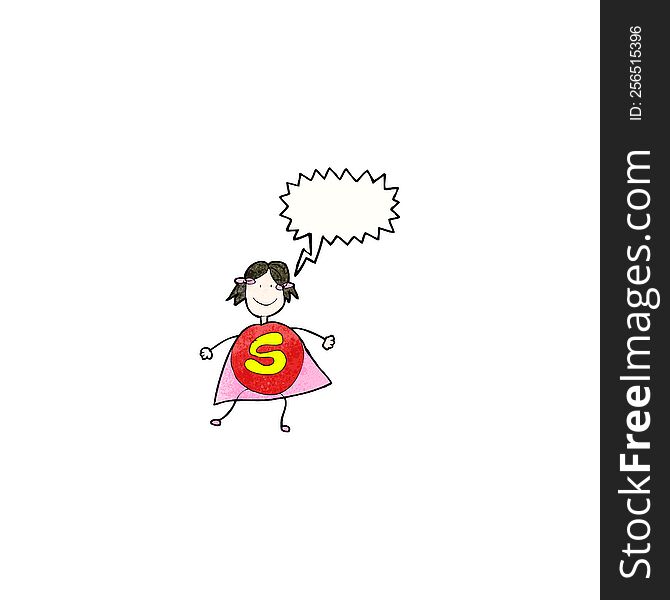 child\'s drawing of a happy superhero girl