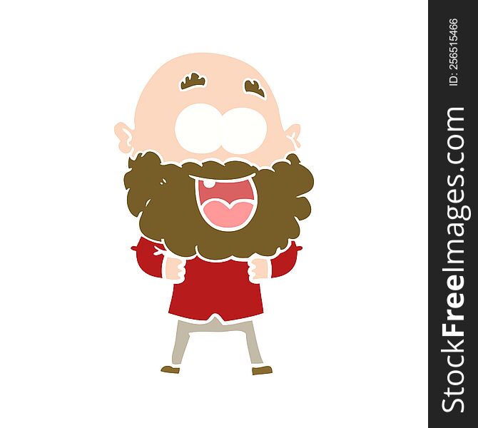 Flat Color Style Cartoon Crazy Happy Man With Beard