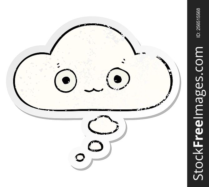 Cute Cartoon Face And Thought Bubble As A Distressed Worn Sticker