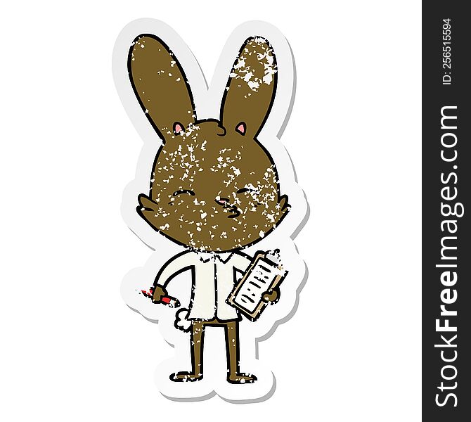 Distressed Sticker Of A Office Bunny Cartoon