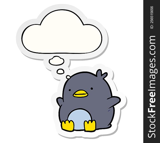 Cute Cartoon Penguin And Thought Bubble As A Printed Sticker