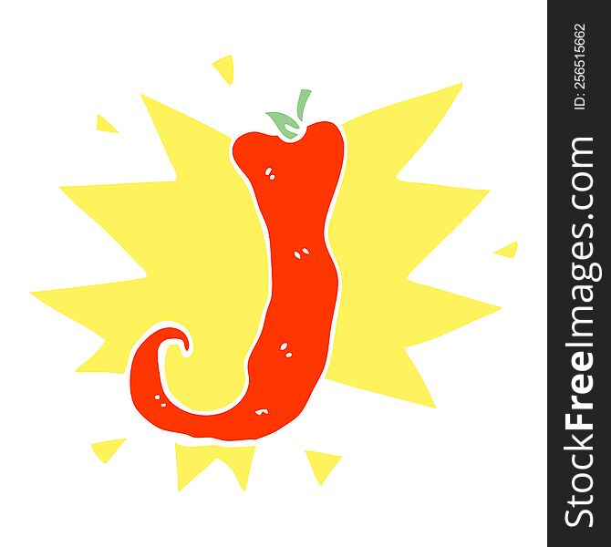 Flat Color Illustration Cartoon Red Hot Chili