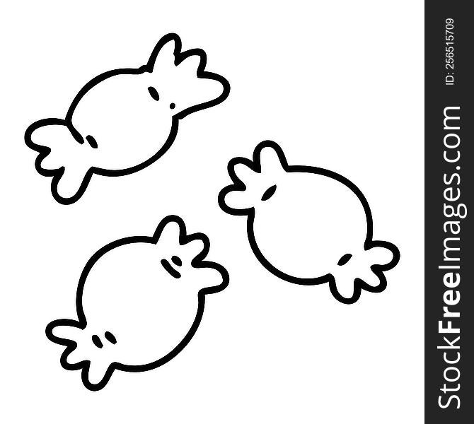 line doodle of three sweet wrapped candy pieces