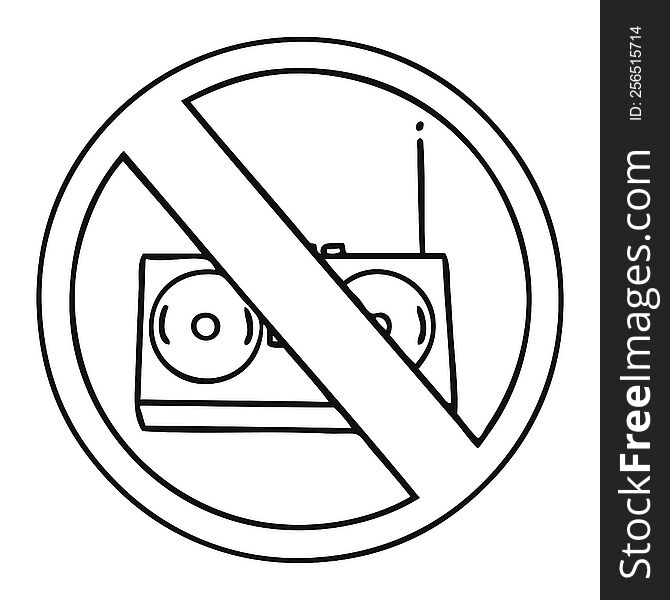 line drawing cartoon of a no radio allowed sign