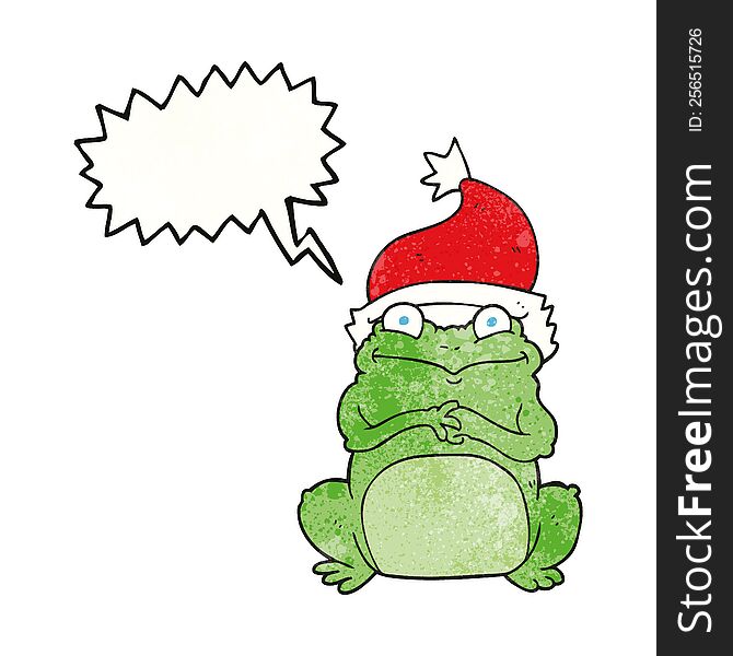 freehand speech bubble textured cartoon frog wearing christmas hat