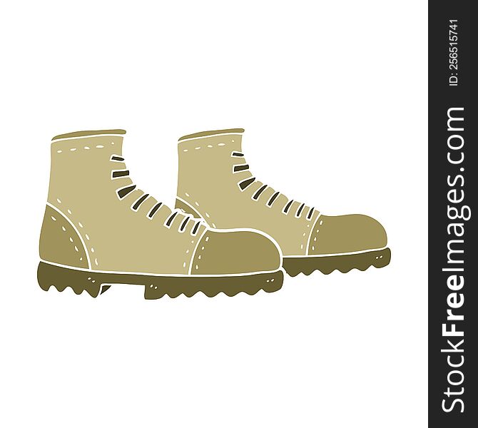 Flat Color Illustration Of A Cartoon Walking Boots