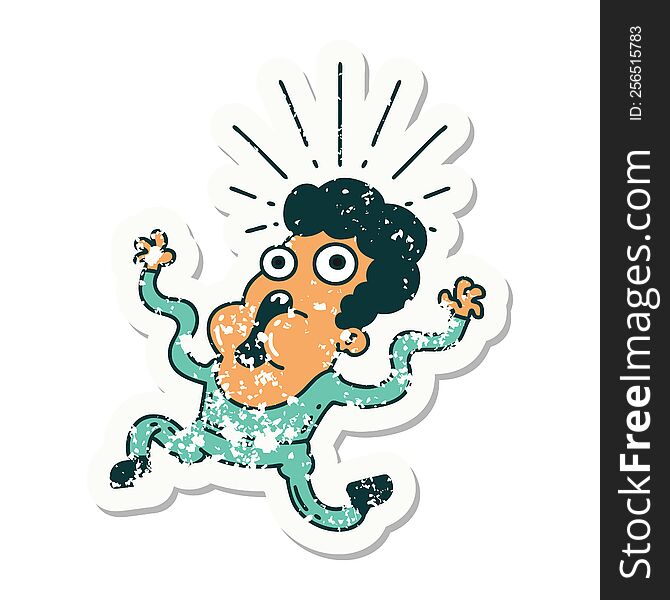 Grunge Sticker Of Tattoo Style Frightened Man