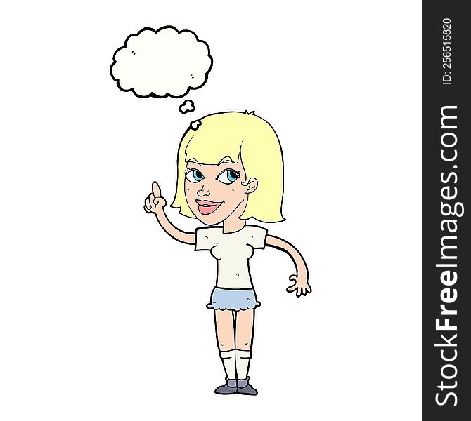 Cartoon Pretty Girl With Idea With Thought Bubble