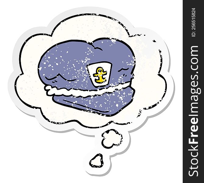 Cartoon Sailor Hat And Thought Bubble As A Distressed Worn Sticker