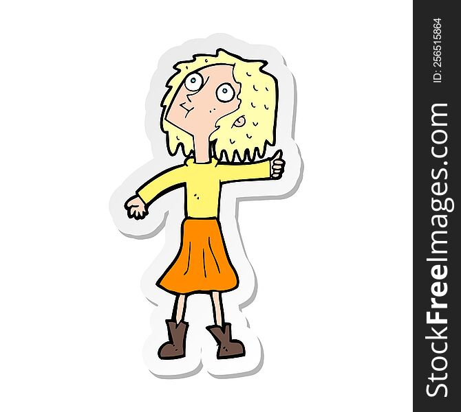 sticker of a cartoon woman looking up to the sky