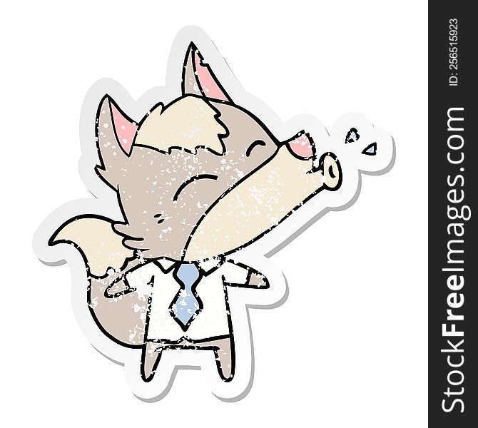 Distressed Sticker Of A Howling Wolf Boss Cartoon