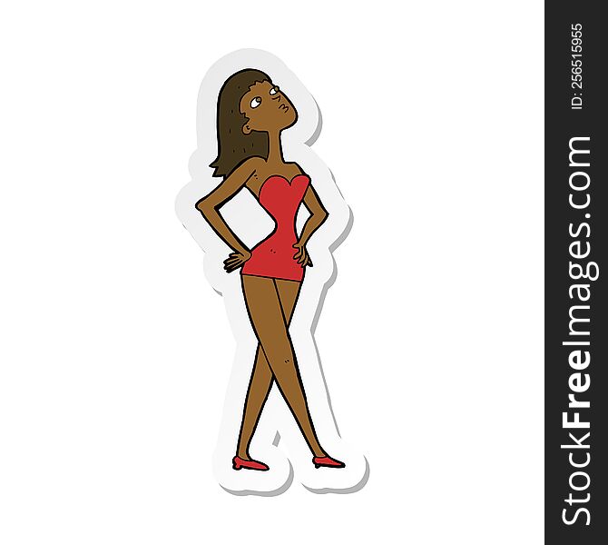 sticker of a cartoon woman in party dress