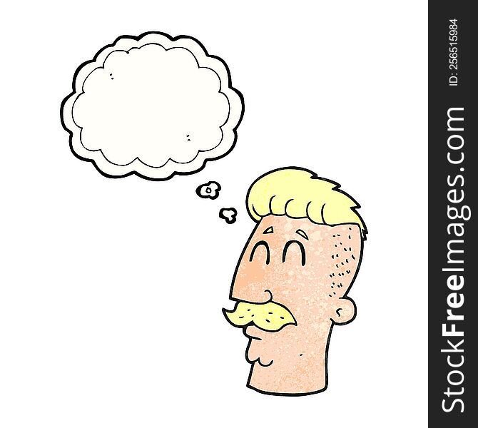 freehand drawn thought bubble textured cartoon man with hipster hair cut