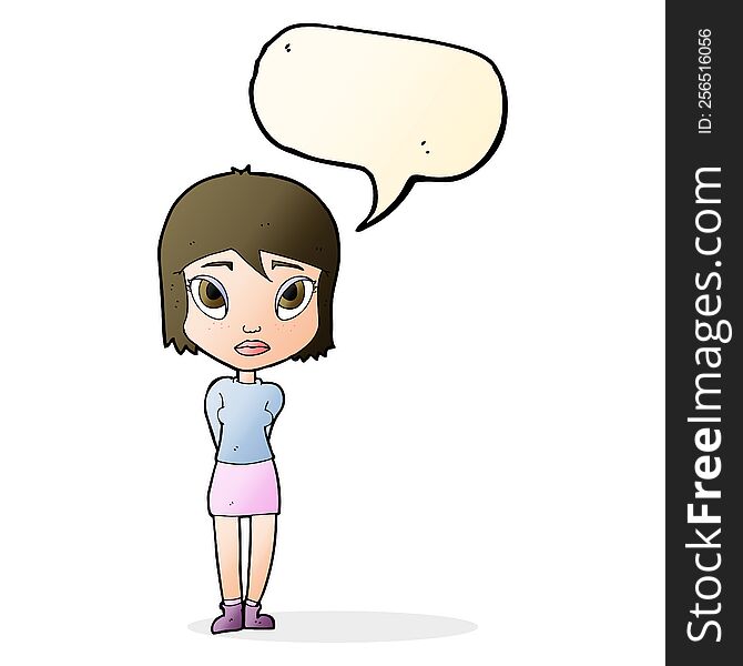 cartoon shy girl with speech bubble