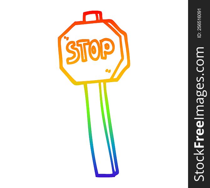 rainbow gradient line drawing cartoon stop sign