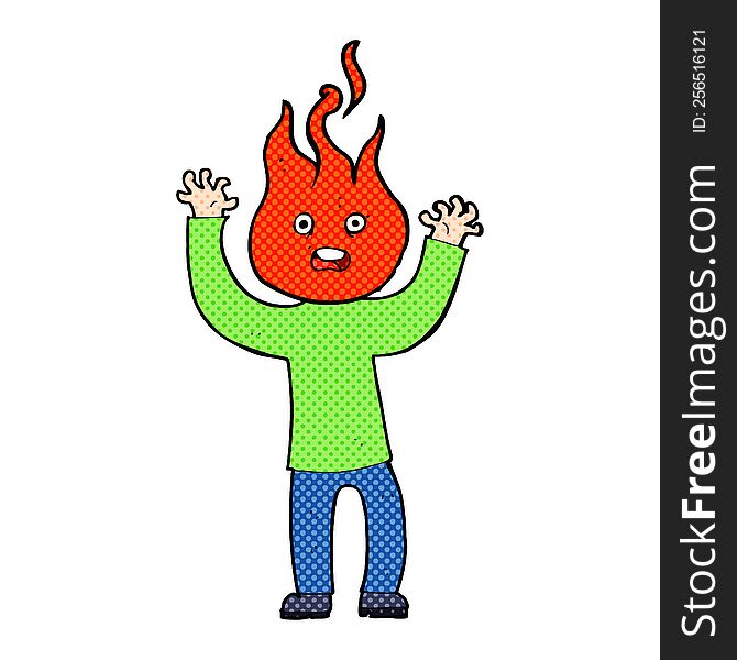 cartoon man with head on fire