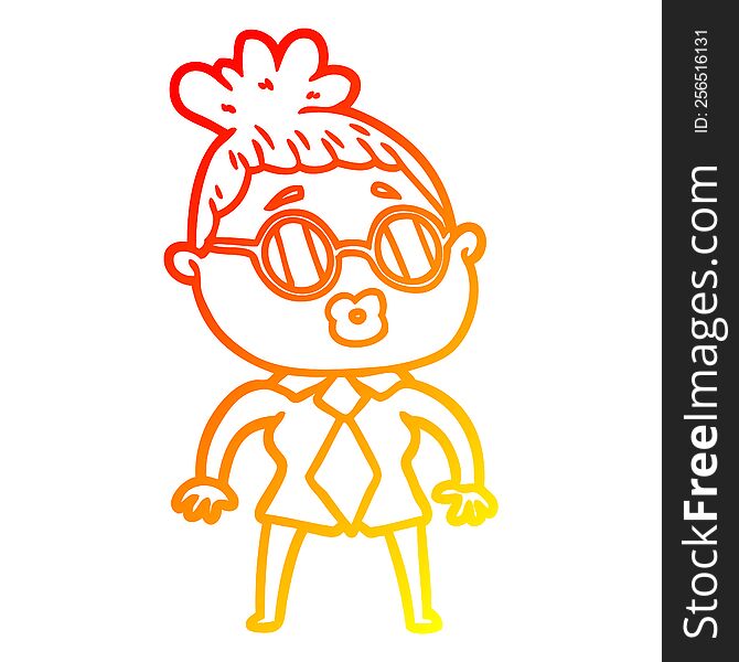 Warm Gradient Line Drawing Cartoon Office Woman Wearing Spectacles
