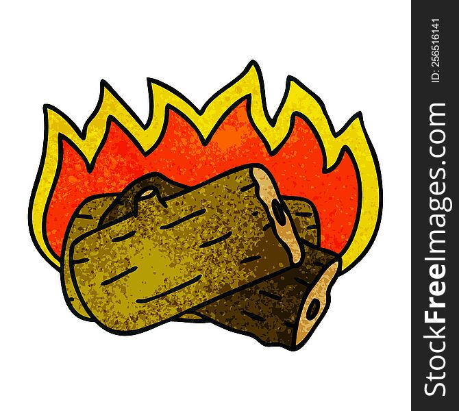 hand drawn quirky cartoon burning log. hand drawn quirky cartoon burning log