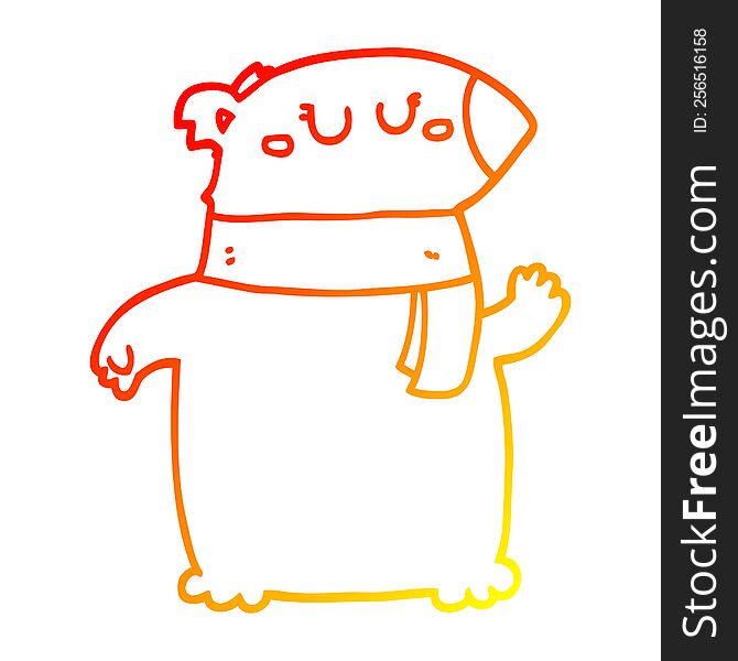 warm gradient line drawing of a cartoon bear with scarf