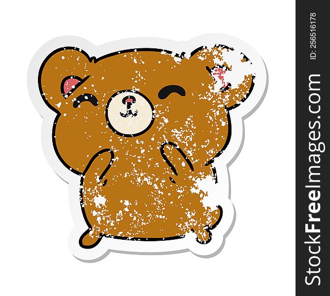 distressed sticker cartoon illustration kawaii cute happy bear. distressed sticker cartoon illustration kawaii cute happy bear