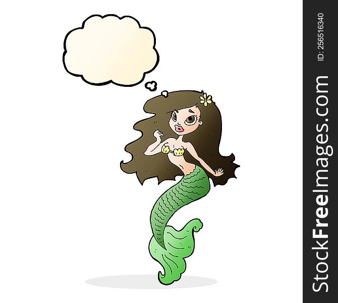 Cartoon Pretty Mermaid With Thought Bubble