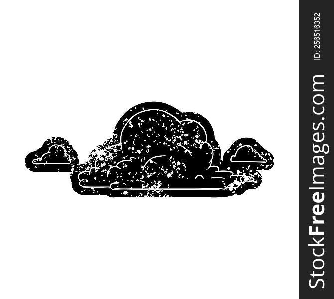 Grunge Icon Drawing Of White Large Clouds